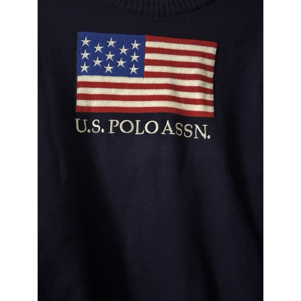 U.S. Polo Assn. Boys Pullover Sweater Navy L (10) USA Flag Graphic Long Sleeve - Picture 2 of 7